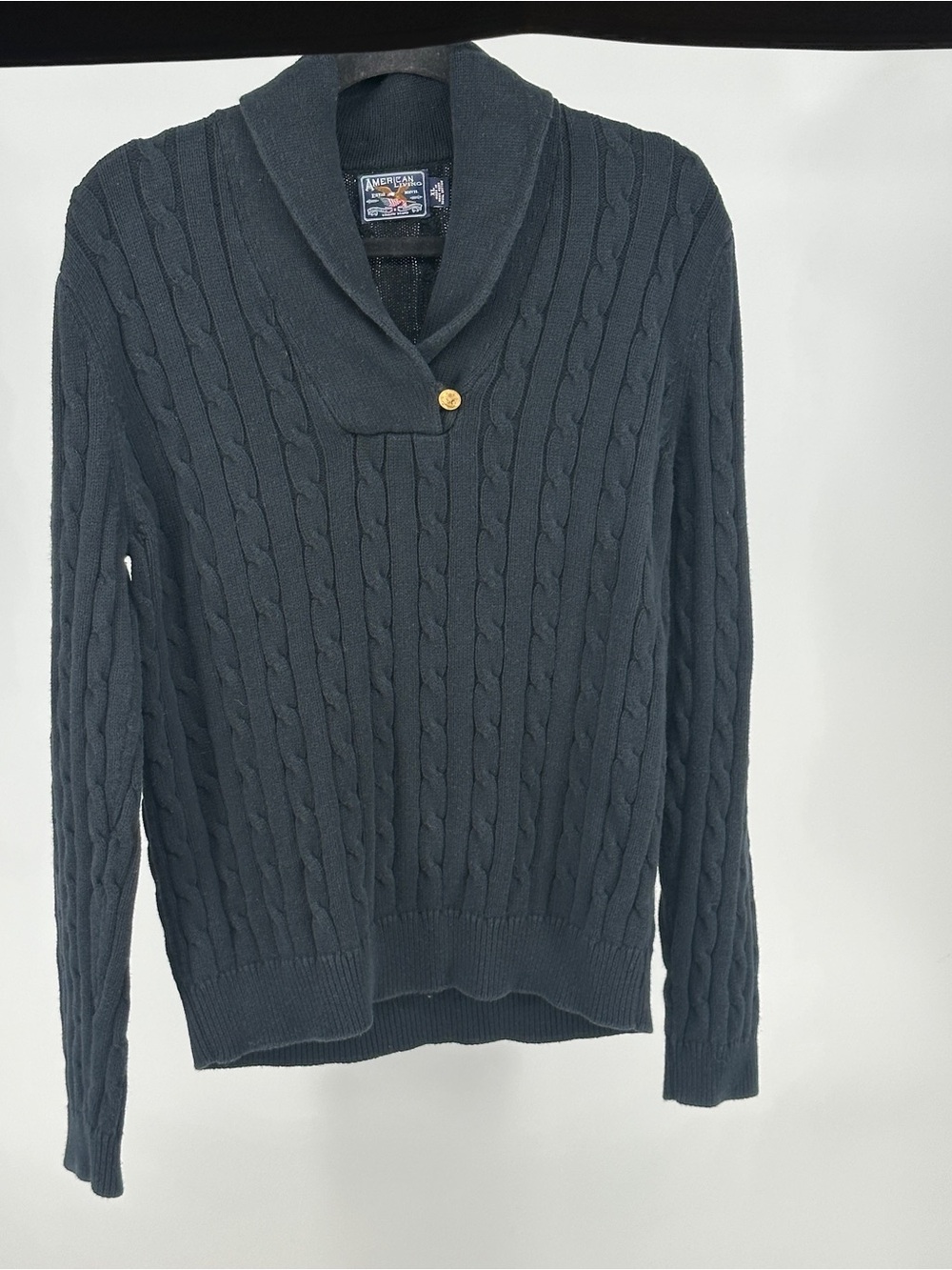 American Living Women’s XL‎ Black Shawl Collar Cable Knit Sweater